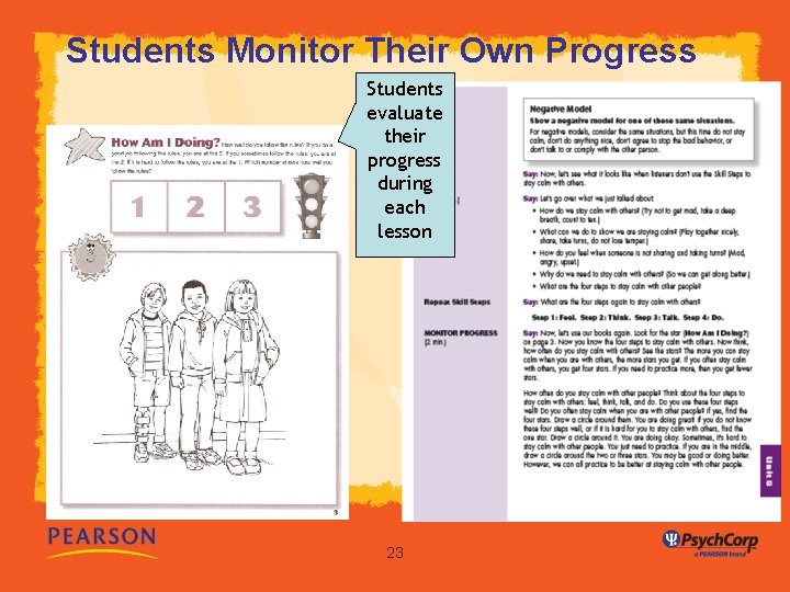 Students Monitor Their Own Progress Students evaluate their progress during each lesson 23 