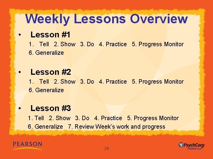 Weekly Lessons Overview • Lesson #1 1. Tell 2. Show 3. Do 4. Practice