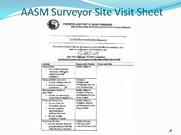 AASM Surveyor Site Visit Sheet 38 