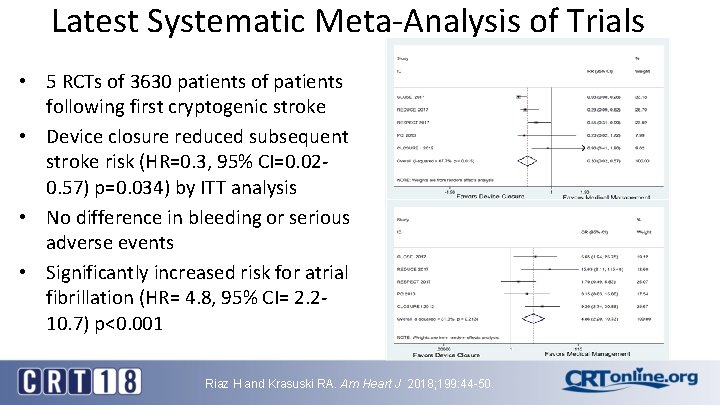 Latest Systematic Meta-Analysis of Trials • 5 RCTs of 3630 patients of patients following
