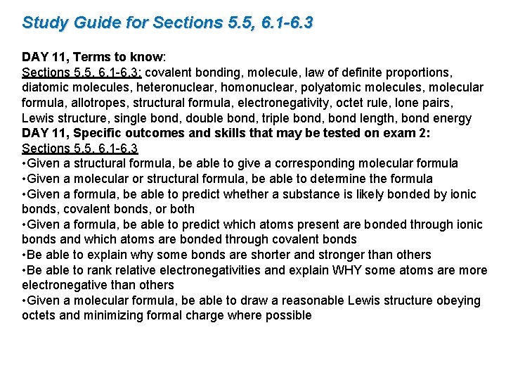 Study Guide for Sections 5. 5, 6. 1 -6. 3 DAY 11, Terms to