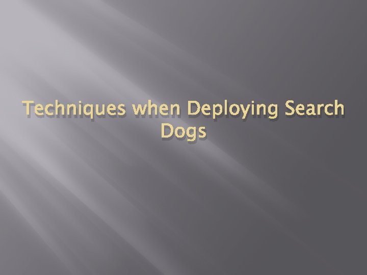 Techniques when Deploying Search Dogs 