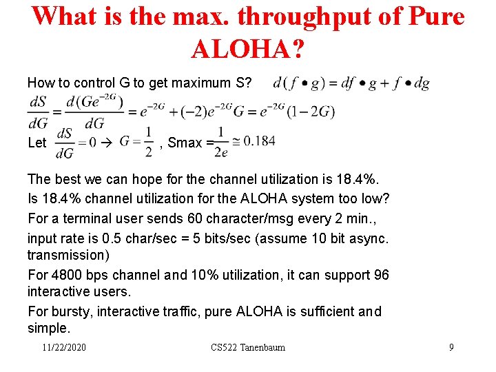 What is the max. throughput of Pure ALOHA? How to control G to get