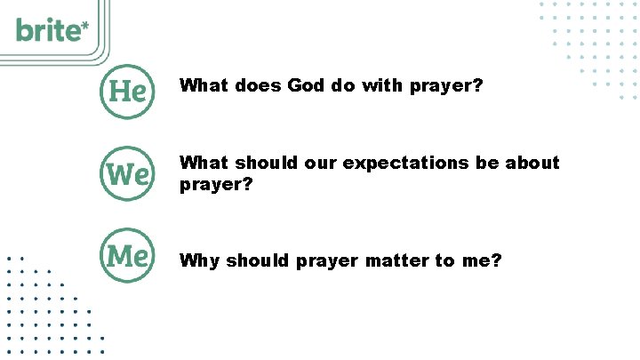 What does God do with prayer? What should our expectations be about prayer? Why