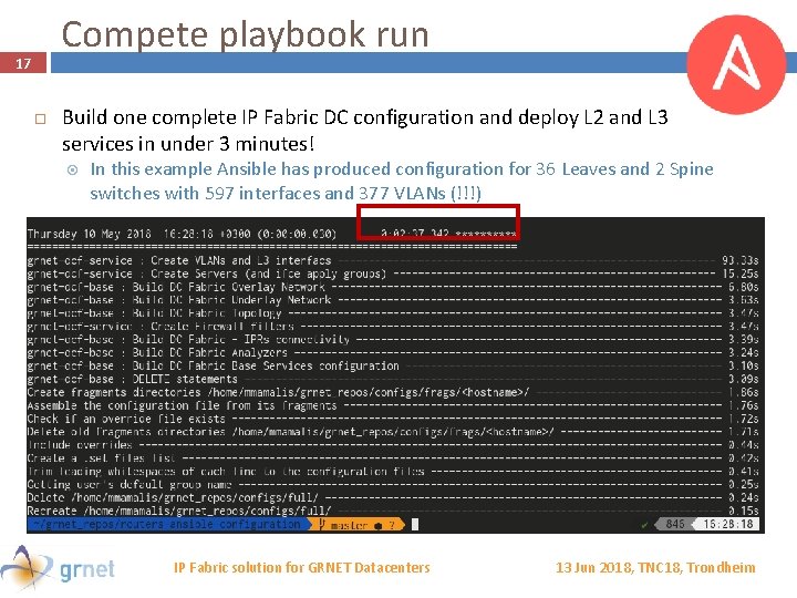 Compete playbook run 17 Build one complete IP Fabric DC configuration and deploy L