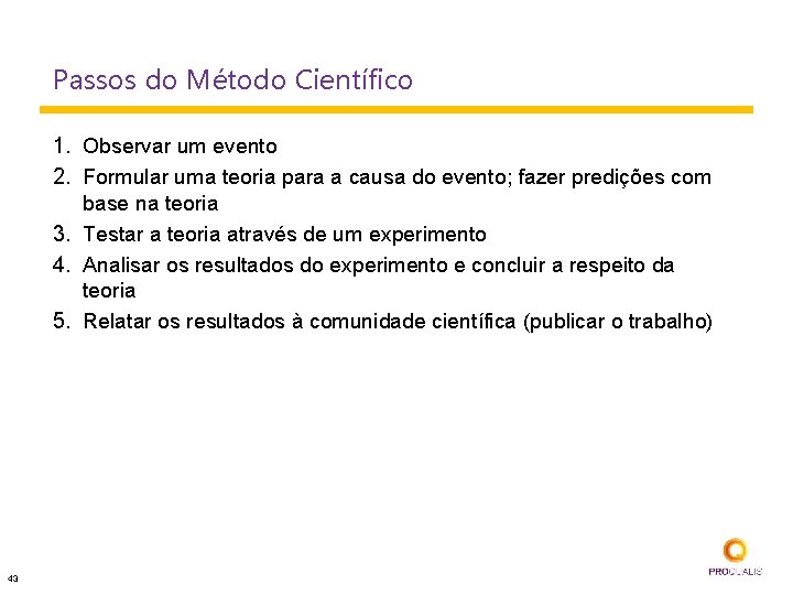 Passos do Método Científico 1. Observar um evento 2. Formular uma teoria para a