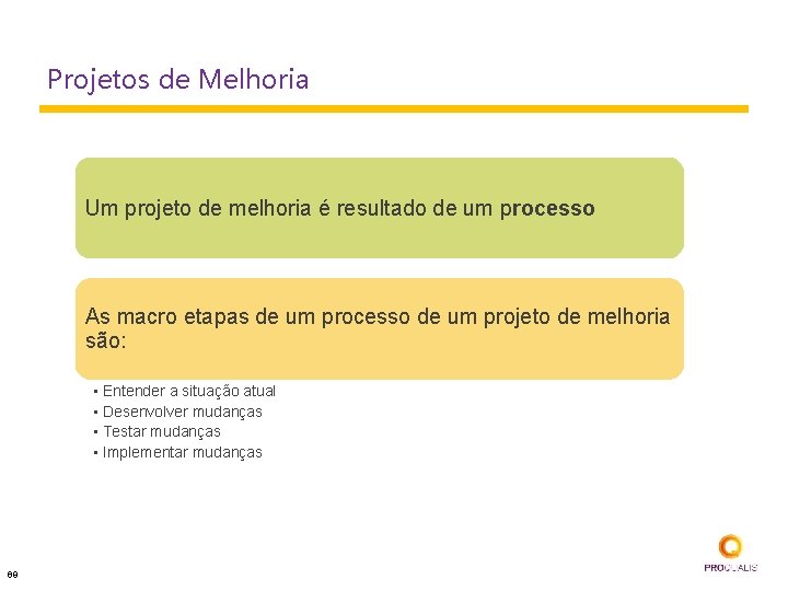 Projetos de Melhoria Um projeto de melhoria é resultado de um processo As macro