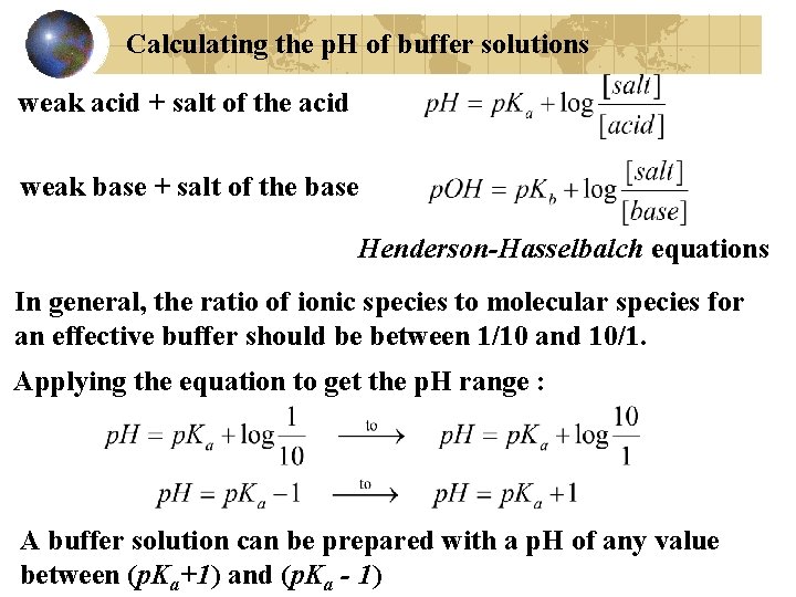 Calculating the p. H of buffer solutions weak acid + salt of the acid