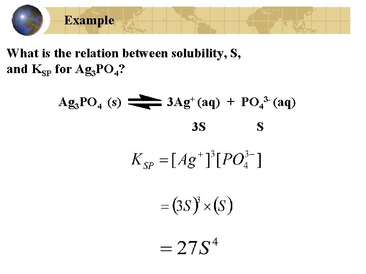Example What is the relation between solubility, S, and KSP for Ag 3 PO