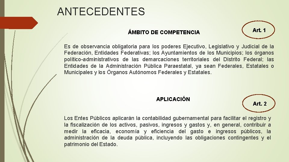 ANTECEDENTES ÁMBITO DE COMPETENCIA Art. 1 Es de observancia obligatoria para los poderes Ejecutivo,