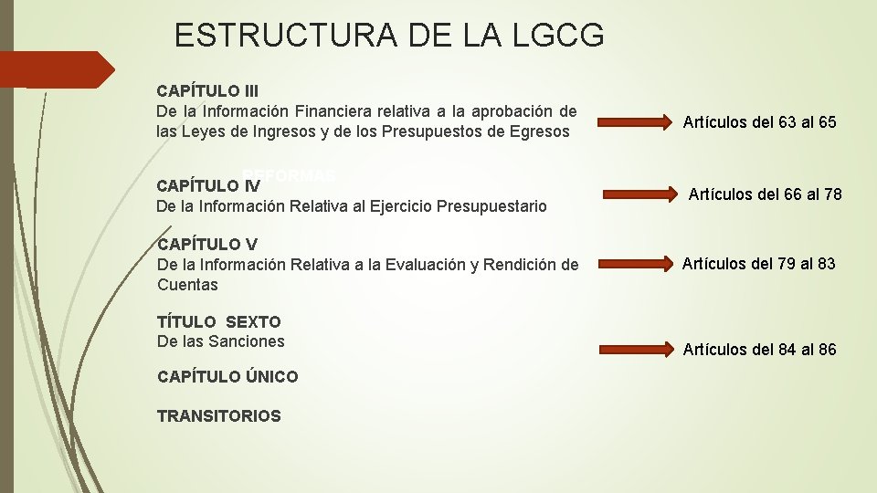 ESTRUCTURA DE LA LGCG CAPÍTULO III De la Información Financiera relativa a la aprobación