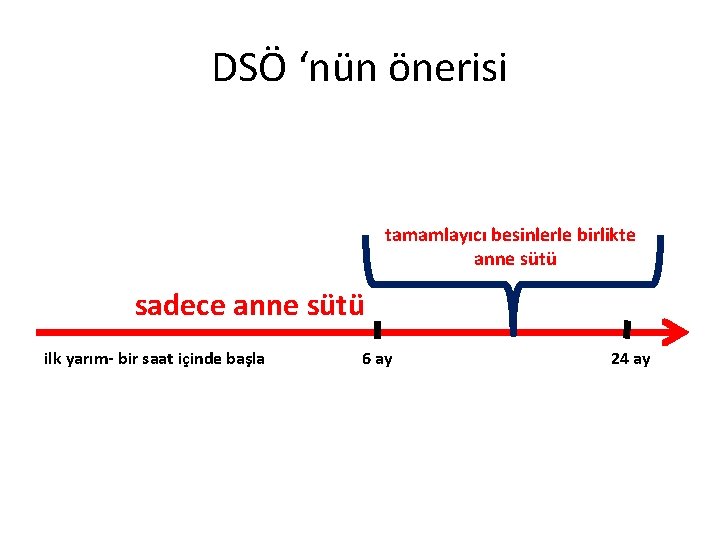 DSÖ ‘nün önerisi tamamlayıcı besinlerle birlikte anne sütü sadece anne sütü ilk yarım- bir