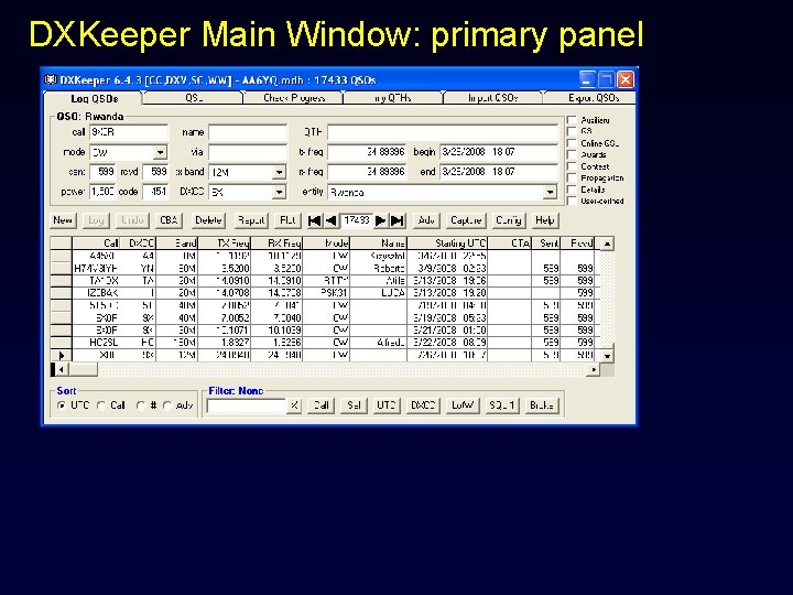 DXKeeper Main Window: primary panel 