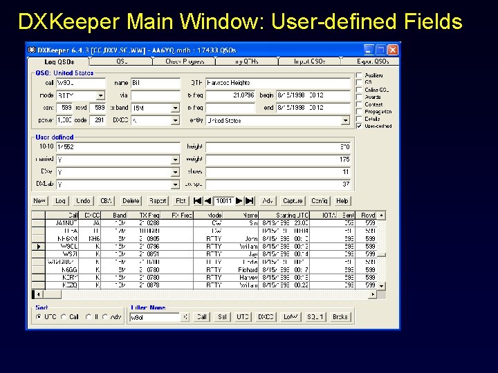 DXKeeper Main Window: User-defined Fields 