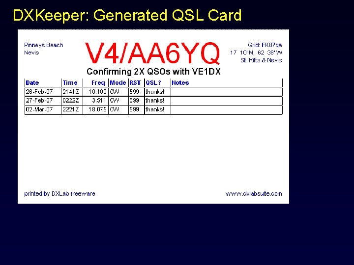 DXKeeper: Generated QSL Card 