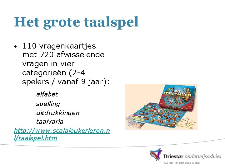 Het grote taalspel • 110 vragenkaartjes met 720 afwisselende vragen in vier categorieën (2