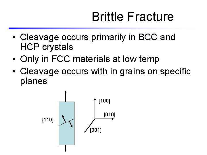 Brittle Fracture • Cleavage occurs primarily in BCC and HCP crystals • Only in