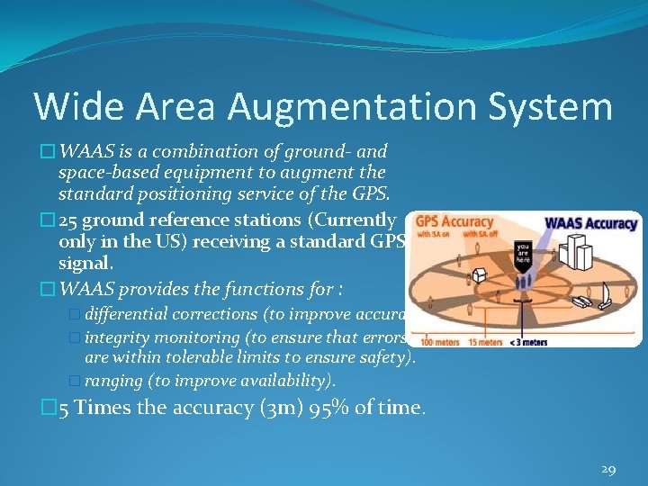 Wide Area Augmentation System �WAAS is a combination of ground- and space-based equipment to