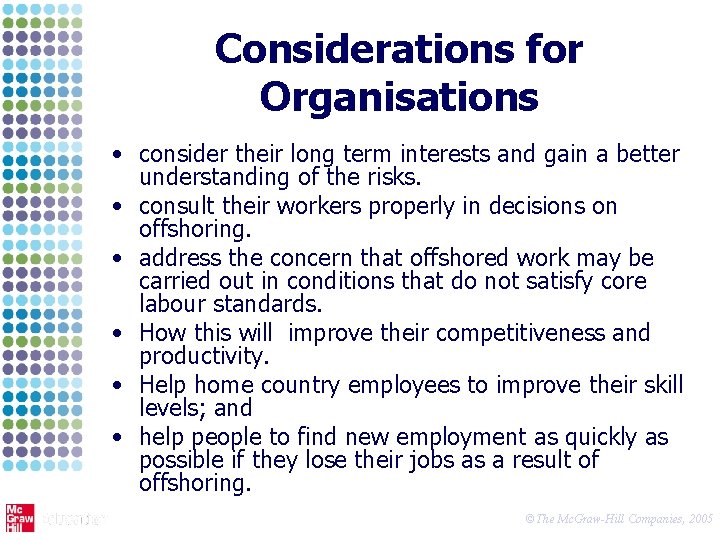 Considerations for Organisations • consider their long term interests and gain a better understanding
