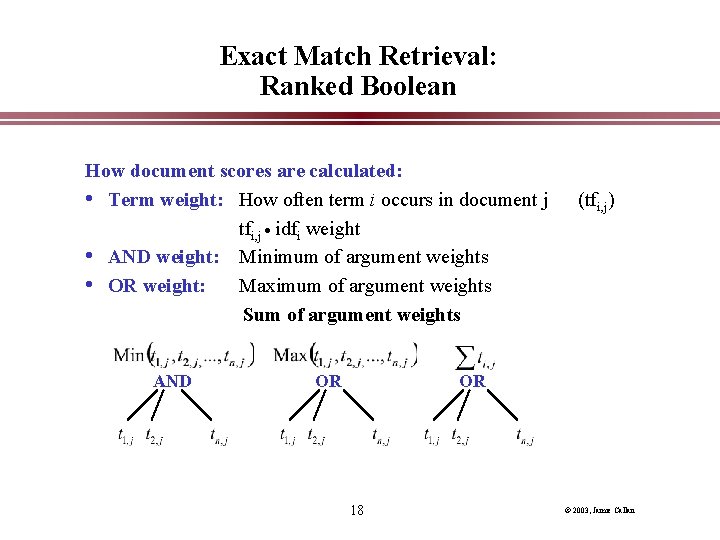 Exact Match Retrieval: Ranked Boolean How document scores are calculated: • Term weight: How