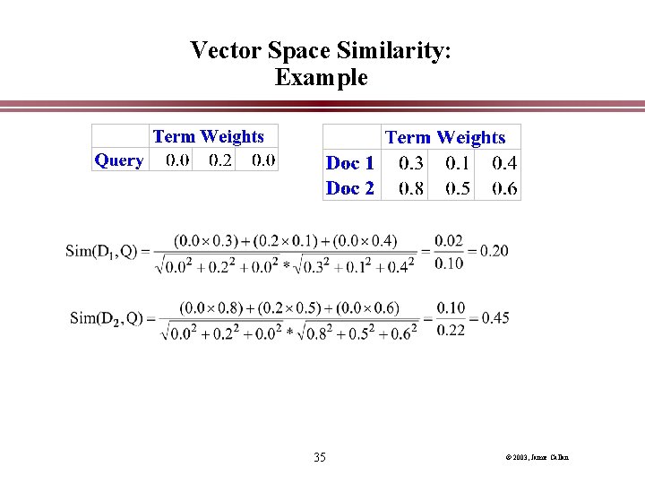 Vector Space Similarity: Example 35 © 2003, Jamie Callan 