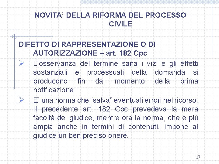 NOVITA’ DELLA RIFORMA DEL PROCESSO CIVILE DIFETTO DI RAPPRESENTAZIONE O DI AUTORIZZAZIONE – art.