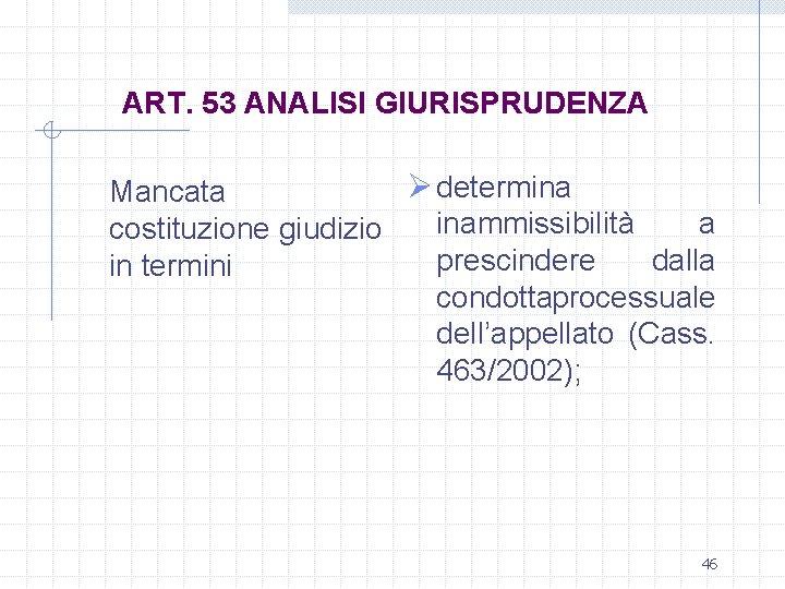 ART. 53 ANALISI GIURISPRUDENZA Ø determina Mancata inammissibilità a costituzione giudizio prescindere dalla in