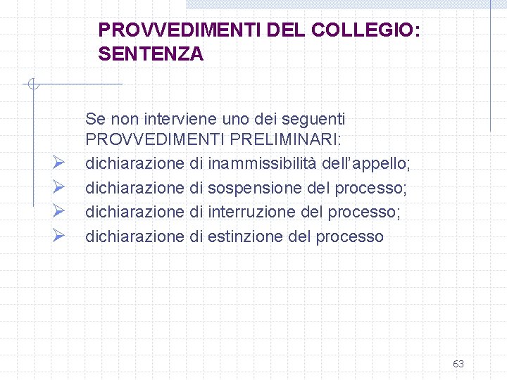 PROVVEDIMENTI DEL COLLEGIO: SENTENZA Ø Ø Se non interviene uno dei seguenti PROVVEDIMENTI PRELIMINARI: