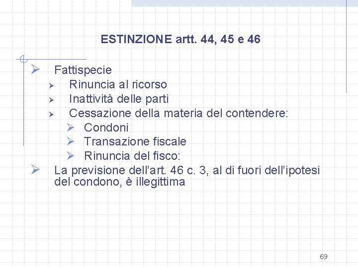 ESTINZIONE artt. 44, 45 e 46 Ø Fattispecie Rinuncia al ricorso Ø Inattività delle