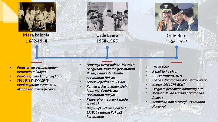 Masa kolonial 1642 -1948 • • • Perusahaan pembangunan perumahan Rakyat Pembangunan kampung kota