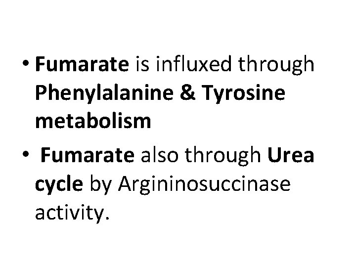  • Fumarate is influxed through Phenylalanine & Tyrosine metabolism • Fumarate also through