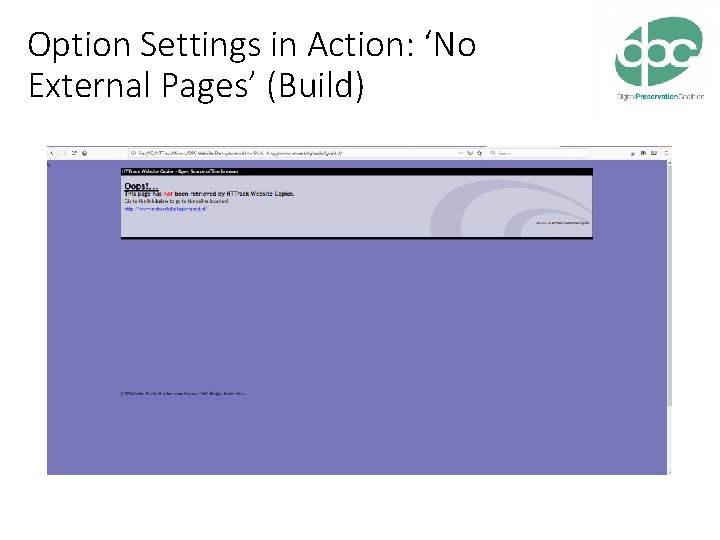 Option Settings in Action: ‘No External Pages’ (Build) 