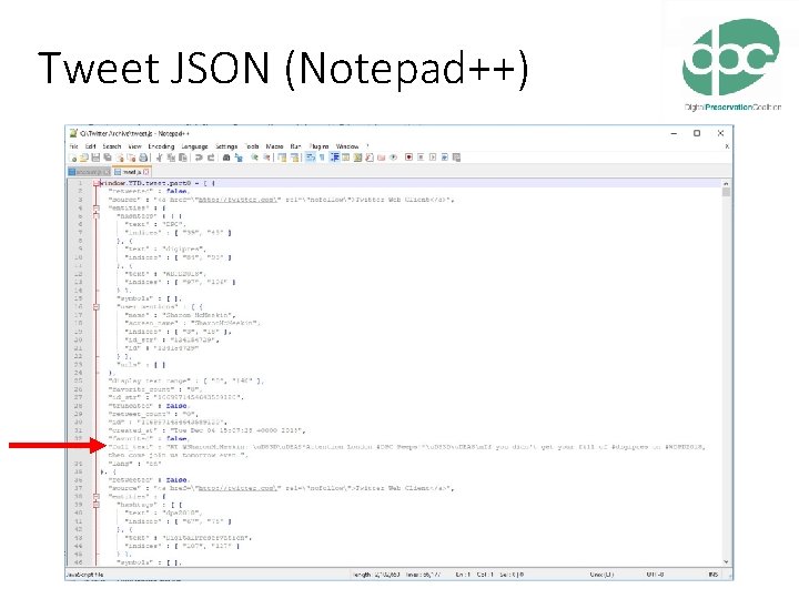 Tweet JSON (Notepad++) 