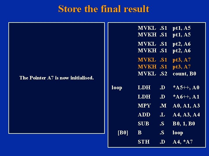 Store the final result MVKL. S 1 pt 1, A 5 MVKH. S 1