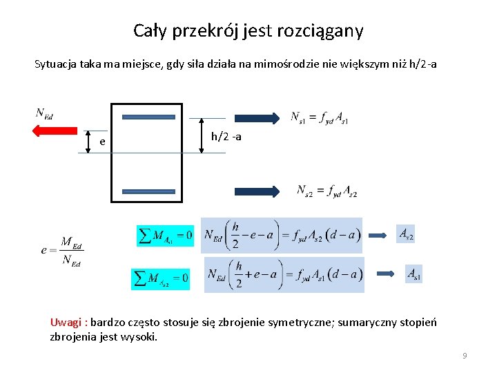 Cały przekrój jest rozciągany Sytuacja taka ma miejsce, gdy siła działa na mimośrodzie nie