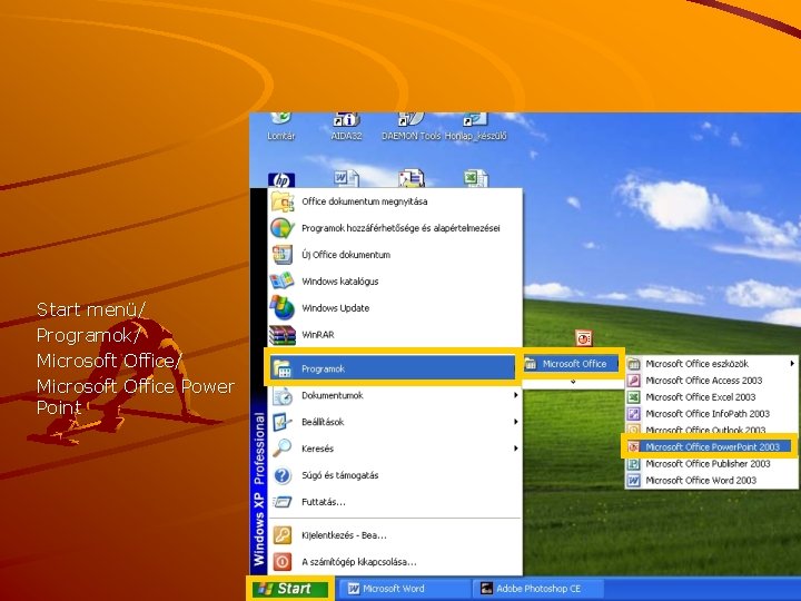 Start menü/ Programok/ Microsoft Office Power Point 