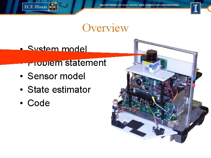 Overview • • • System model Problem statement Sensor model State estimator Code 