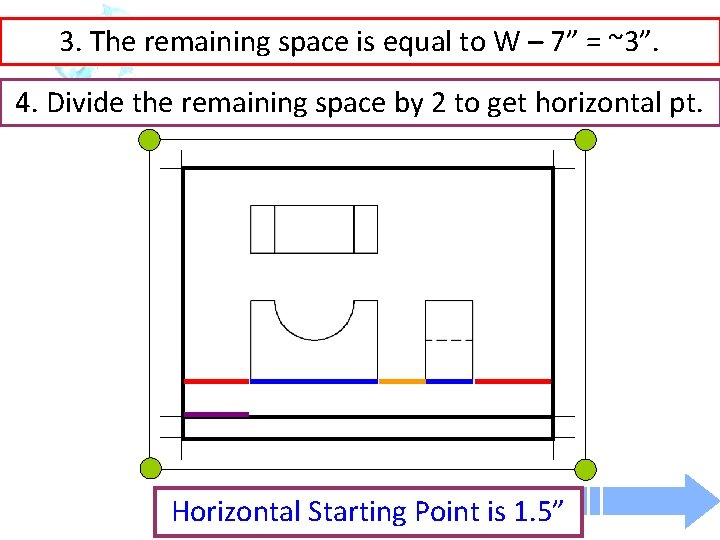 3. The remaining space is equal to W – 7” = ~3”. 4. Divide