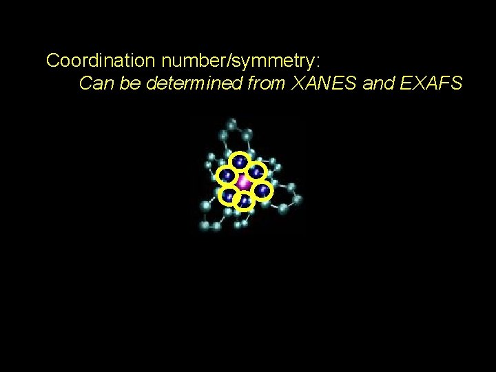 Coordination number/symmetry: Can be determined from XANES and EXAFS 