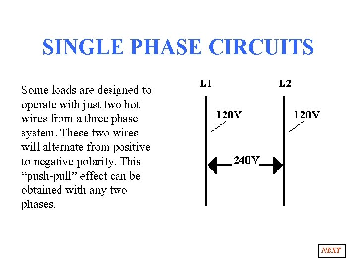 SINGLE PHASE CIRCUITS Some loads are designed to operate with just two hot wires