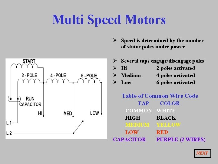 Multi Speed Motors Ø Speed is determined by the number of stator poles under