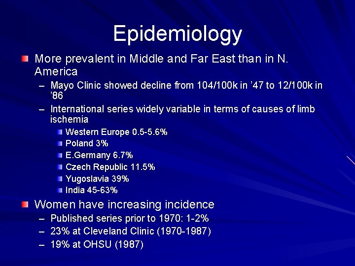 Epidemiology More prevalent in Middle and Far East than in N. America – Mayo