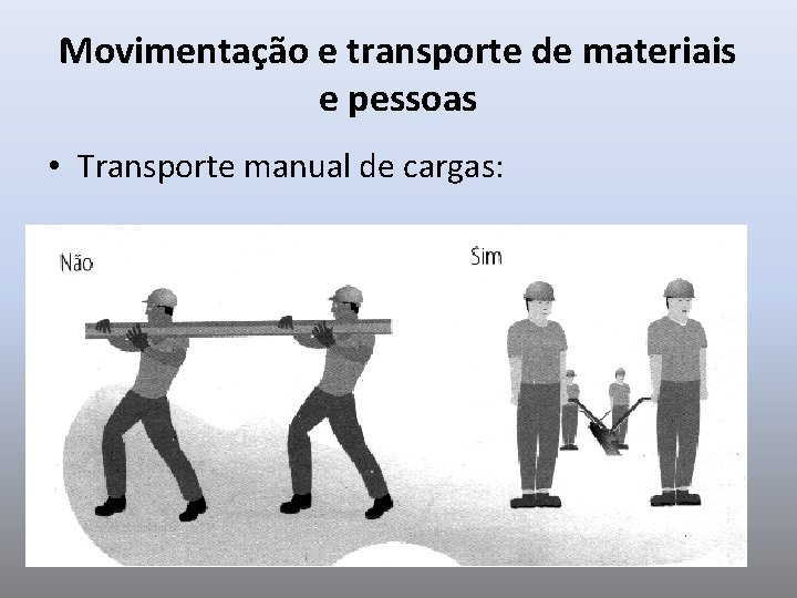 Movimentação e transporte de materiais e pessoas • Transporte manual de cargas: 