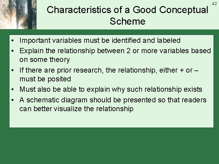 Characteristics of a Good Conceptual Scheme • Important variables must be identified and labeled