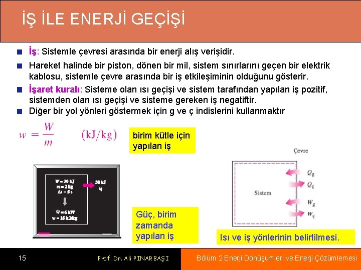 İŞ İLE ENERJİ GEÇİŞİ İş: Sistemle çevresi arasında bir enerji alış verişidir. Hareket halinde