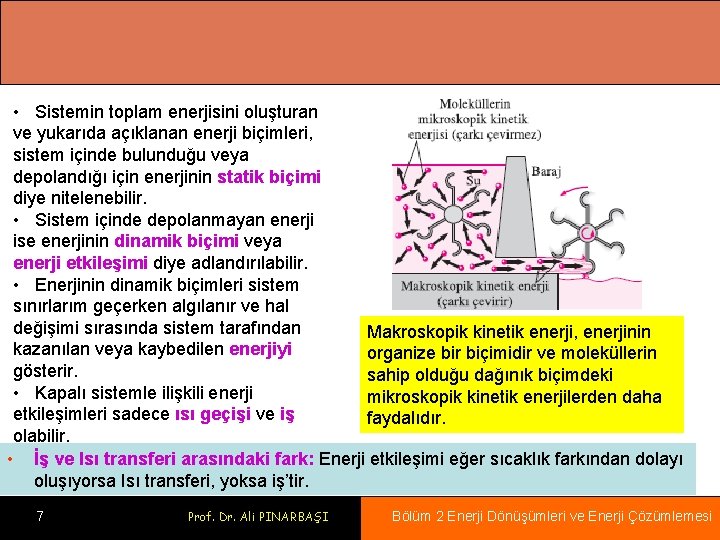  • Sistemin toplam enerjisini oluşturan ve yukarıda açıklanan enerji biçimleri, sistem içinde bulunduğu