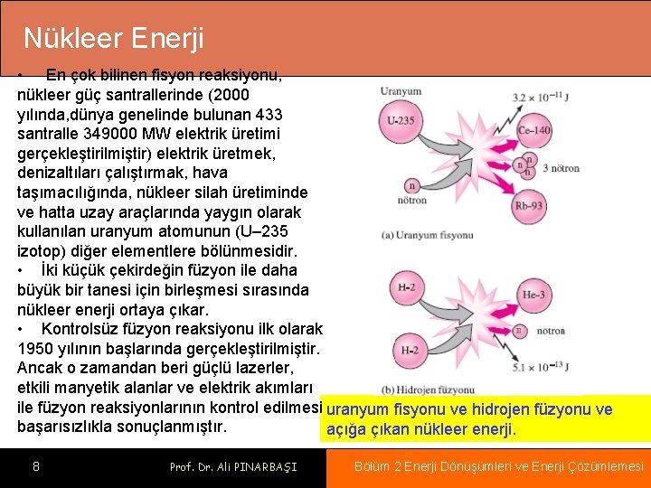 Nükleer Enerji • En çok bilinen fisyon reaksiyonu, nükleer güç santrallerinde (2000 yılında, dünya