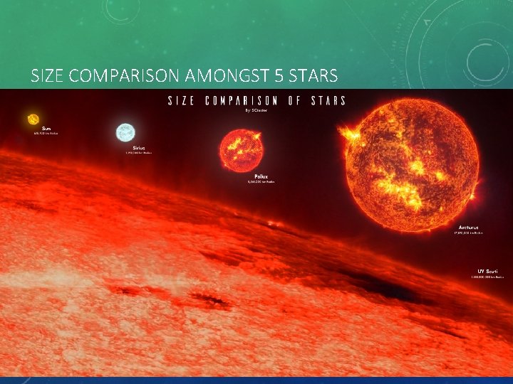 SIZE COMPARISON AMONGST 5 STARS  SIZE COMPARISON AMONGST 5 STARS