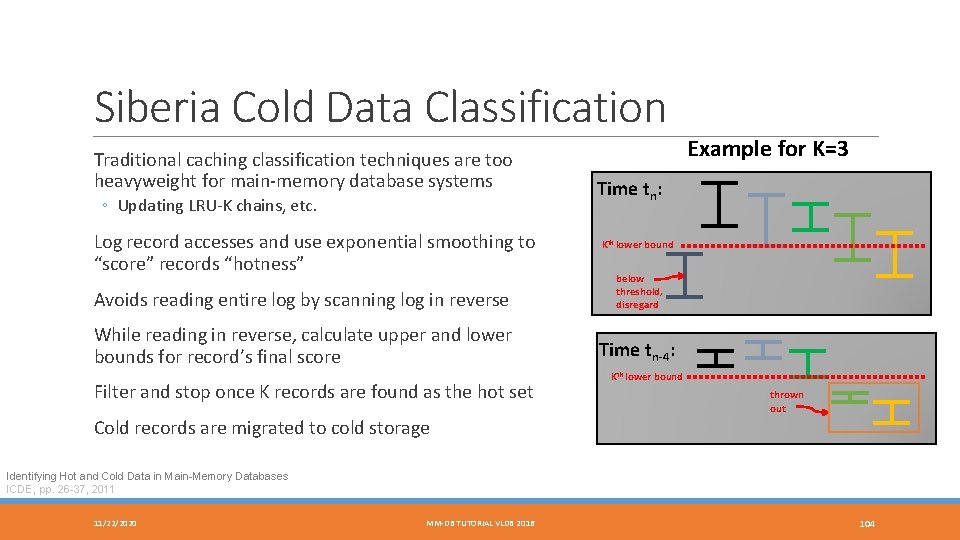 Siberia Cold Data Classification Traditional caching classification techniques are too heavyweight for main-memory database