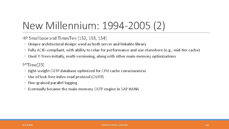 New Millennium: 1994 -2005 (2) HP Smallbase and Times. Ten [152, 153, 154] ◦